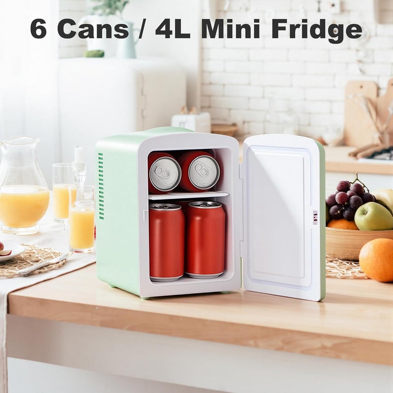 Iceblue Mini Fridge, Retro 4Liter /6 Cans Tiny Fridge, AC Plug & 12V Car Charger Skincare Fridge, Compact & Portable 4A Cooling Small Refrigerator for Bedroom, Car, Office, Dorm, Gift - Green - Image 3
